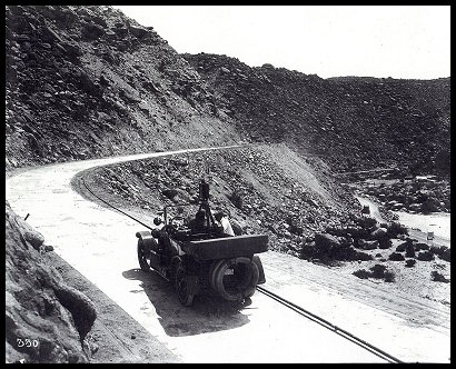 Road in In-Ko-pah Gorge taken 1915 w/ old car